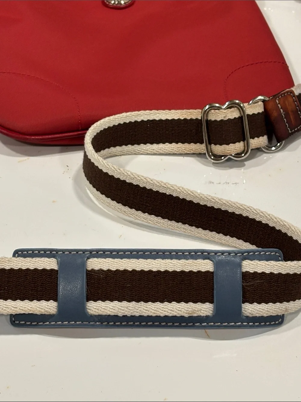 Coach Red Nylon Crossbody Bag with Striped Adjustable Strap